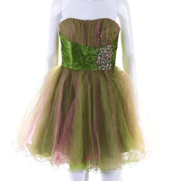 Sherri Hill Prom Dress Size XS Green Pink Rhinestone Tulle Mini - Picture 1 of 9